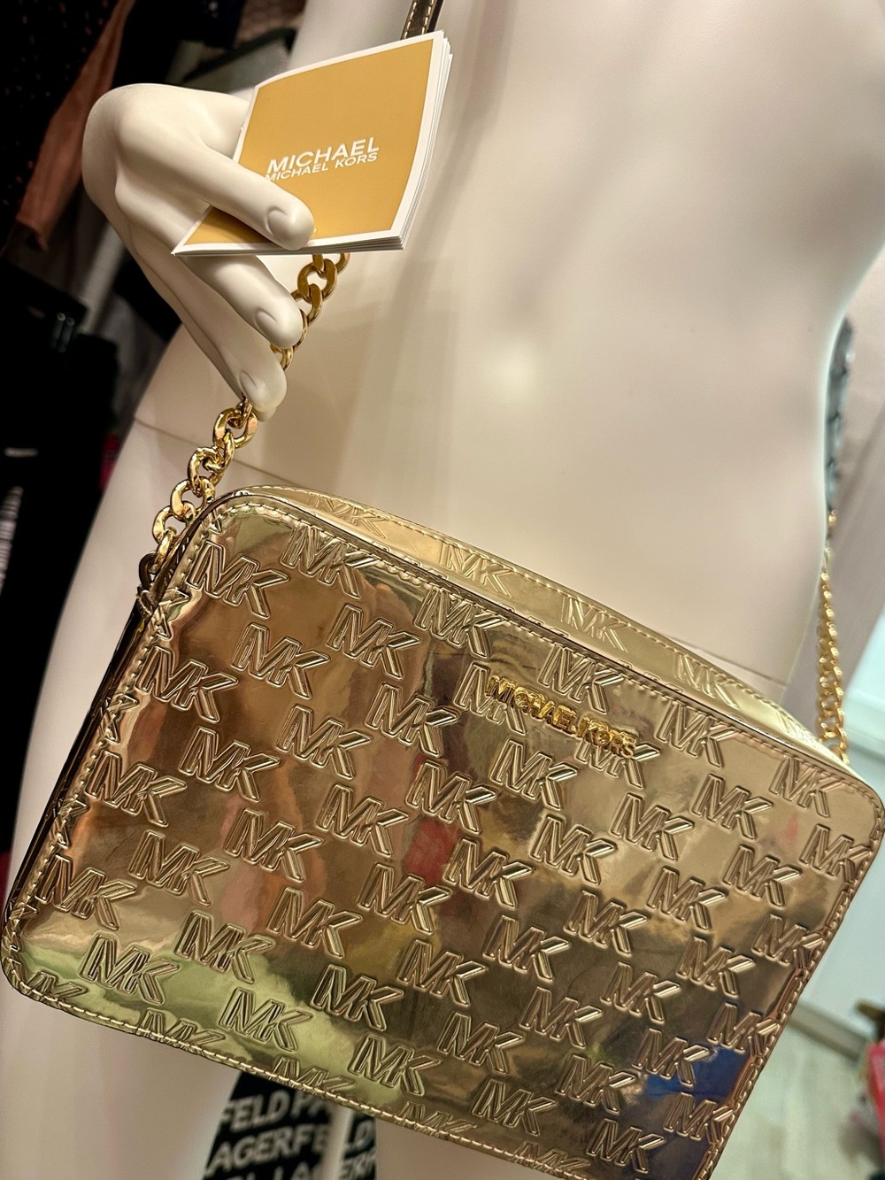 Michael Kors Metallic Gold MK-Embossed Crossbody Bag